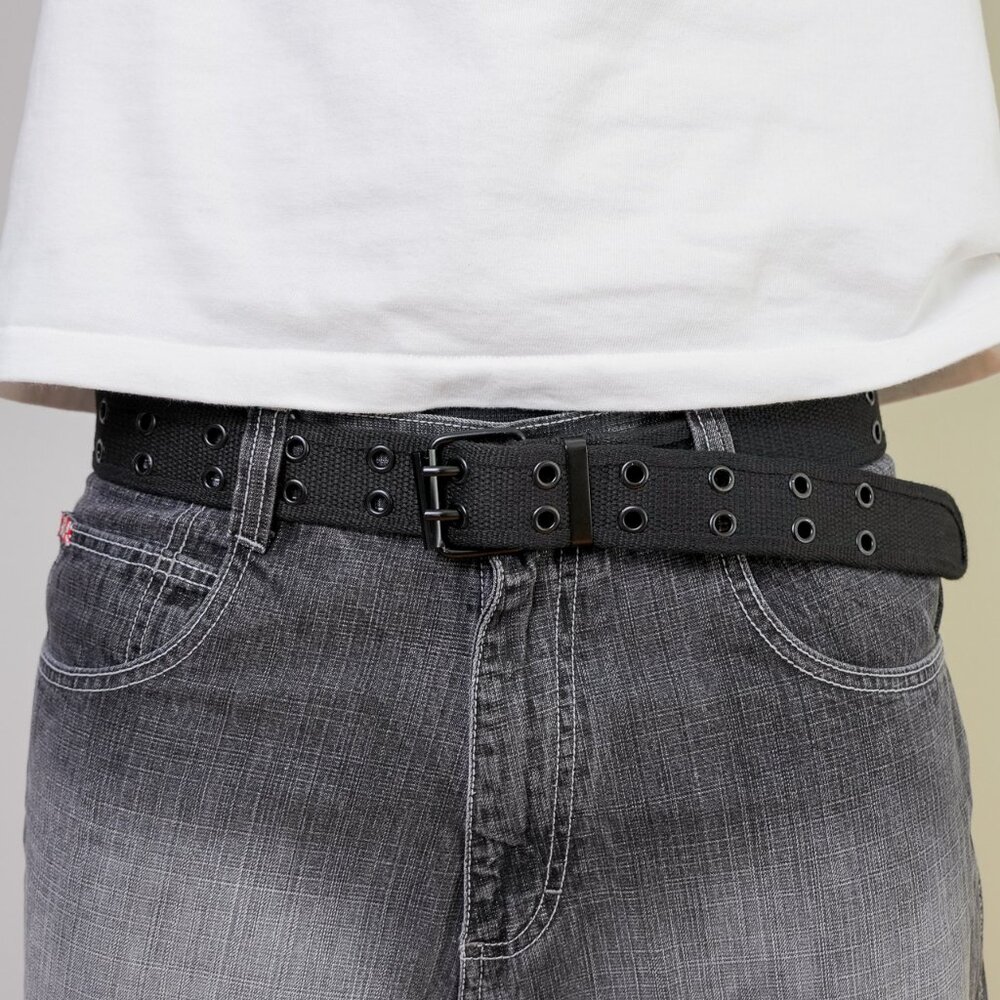 all black double grommet fabric belt